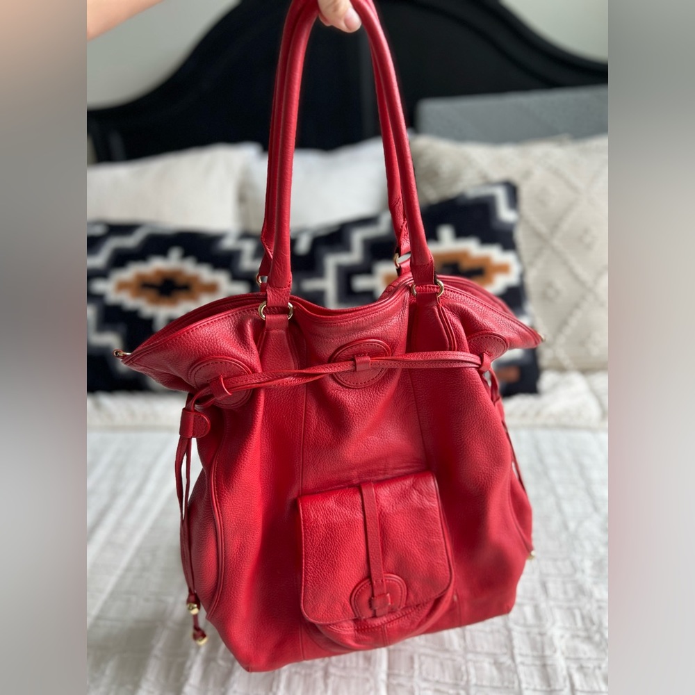 ISACC MIZRAHI Leather Purse Dark Coral Colored